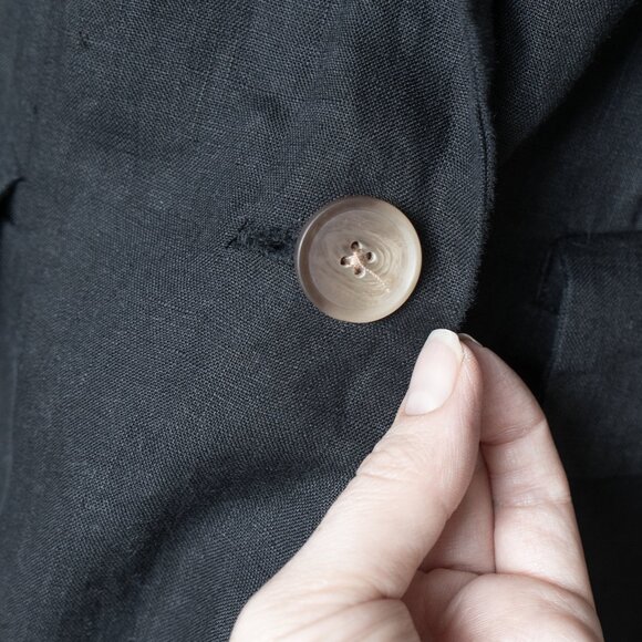 Quince Linen Blazer Jacket Black Scandi Girl Minimal Goth One Button Coat - Picture 13 of 13
